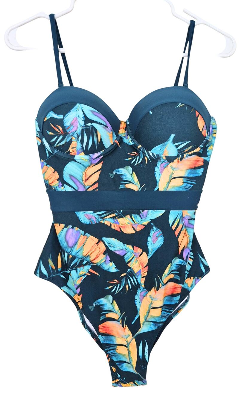 Cupshe Sz Medium Bathing Suit One Piece Green Molded Cups Colorful Boho NWT